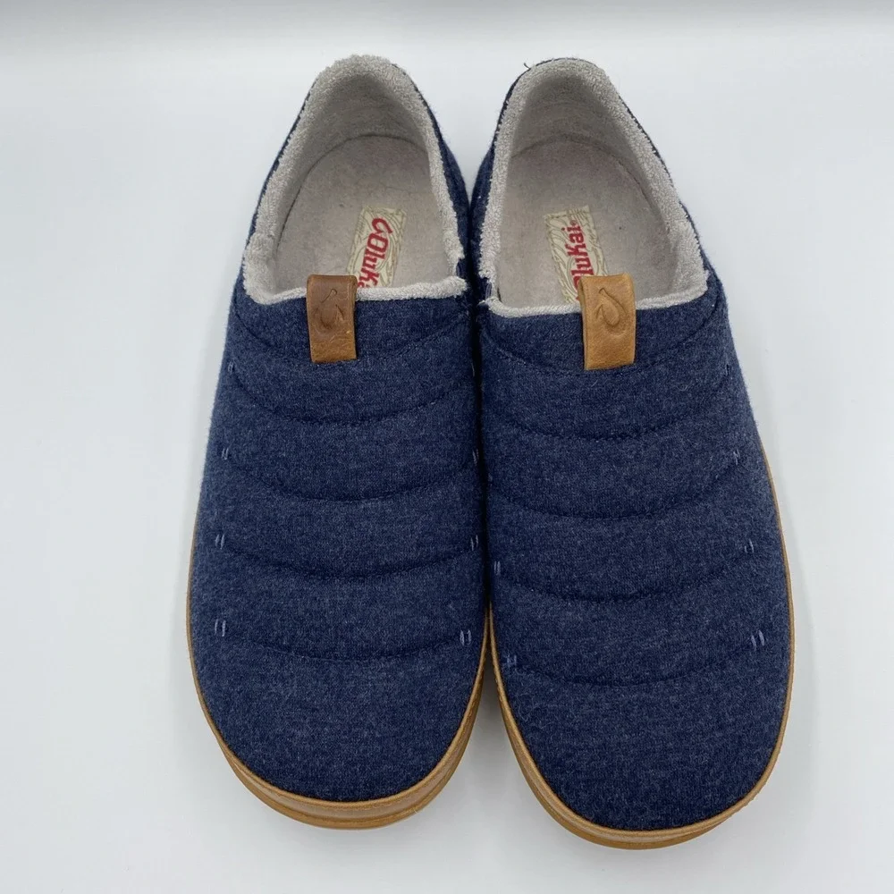 OluKai Mahana Men's Size 9 Blue Heather Jersey Slip-On Slippers 10451-DEDE